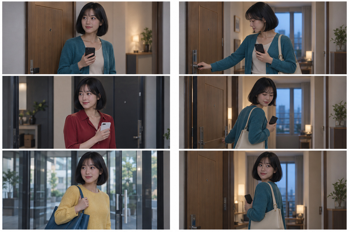 의상·휴대폰·배경이 바뀌는 경우와 동일 상태를 이어가는 경우의 AI 설명 이미지